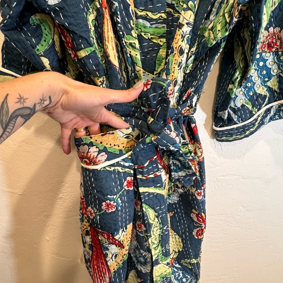 Colorful Bird Print Kimono Robe - Picture 3 of 5
